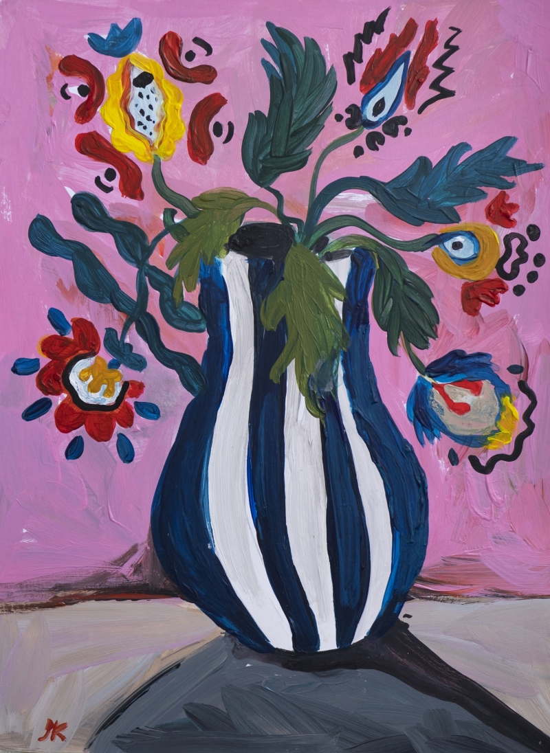 Striped Vase with Flowers