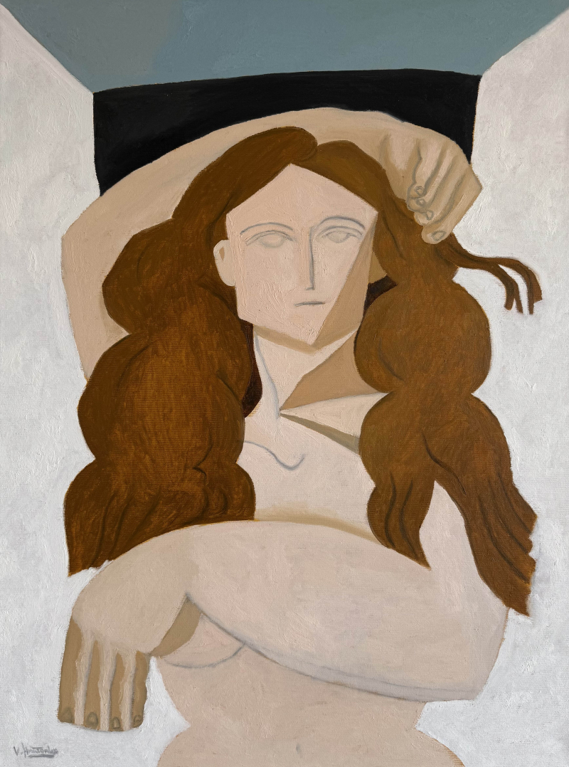 A girl with a loose lock of hair
