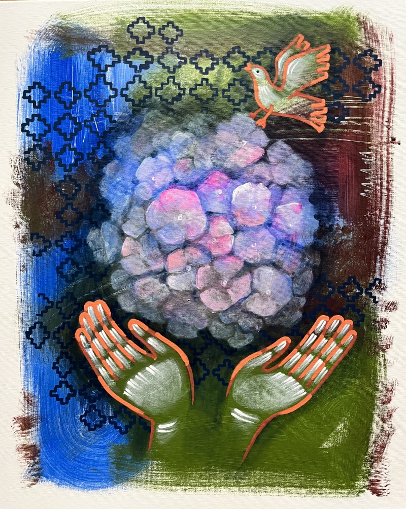 Гортензія із пташкою