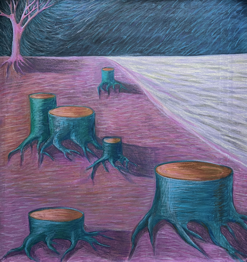 Птахолюд несе своє дерево. Триптих. 1 із 3